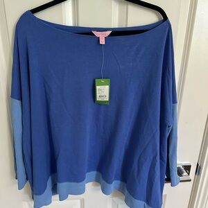 Lilly Pulitzer Blue and Green Dolman Sleeve Sweatshirt